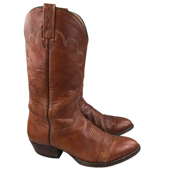 J Chisholm Men's Size 10EE Brown Genuine Leather Pull On Western Cowboy Boots - Picture 1 of 12